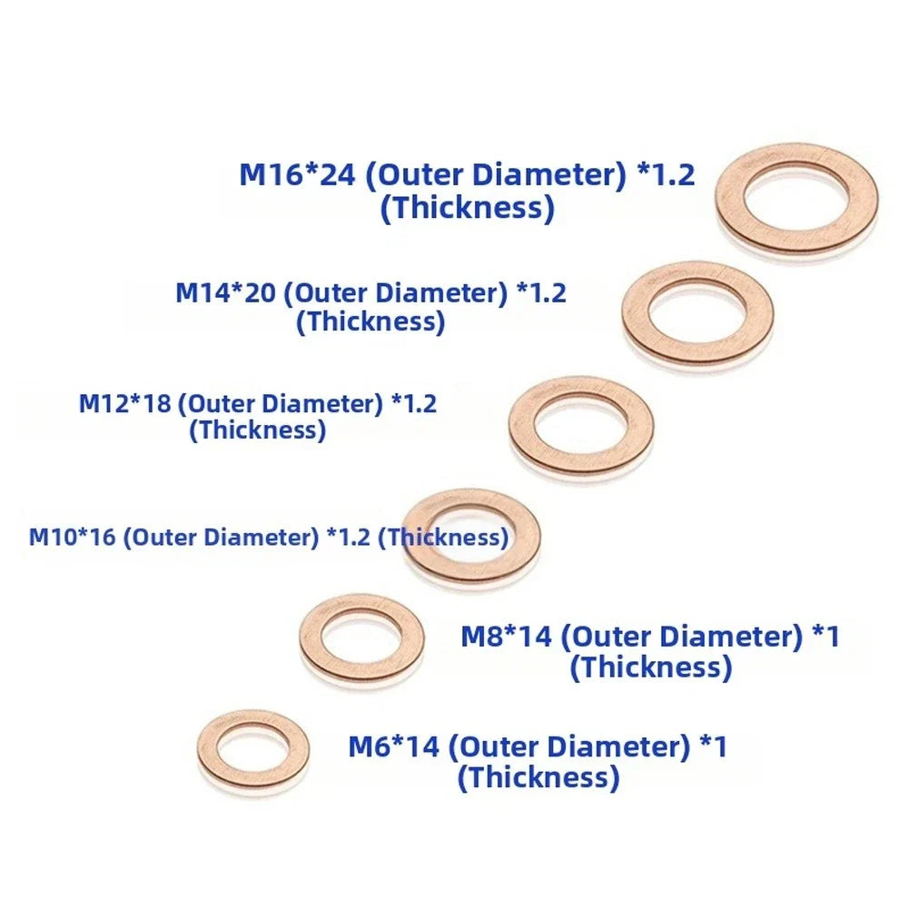 Flat Washer Copper Gasket Seal Kit 110pcs