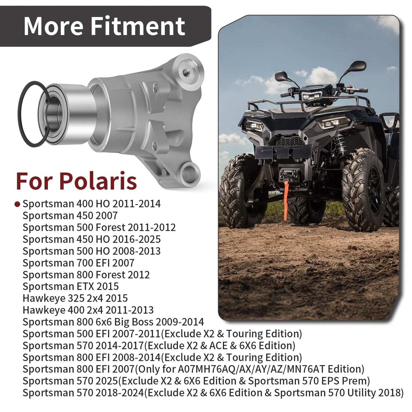 2 x Rear Wheel Bearing Carrier & Bearing for Polaris Sportsman 400 (2011–2014)