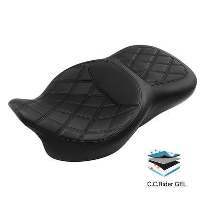 Black Gel Driver Rider Passenger Seat for Harley Street Road Tri Glide (09-23)