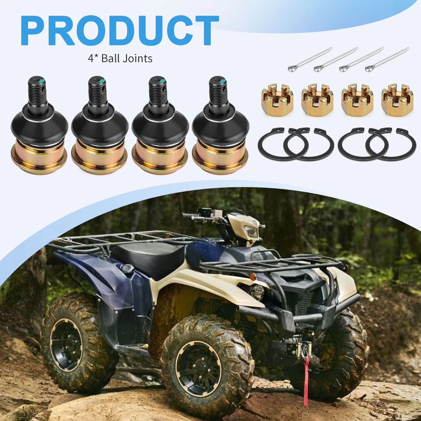 4 x Front Upper & Lower Ball Joints for Yamaha ATV