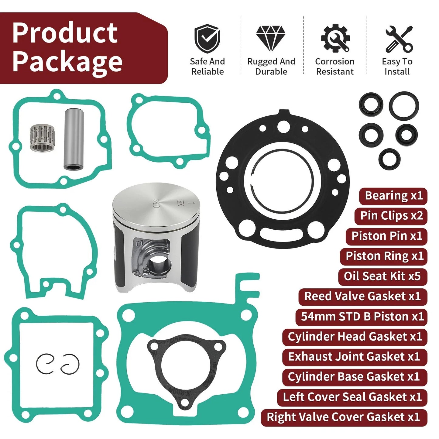 54mm STD Piston Gaskets Top End Rubuild Kit for Honda CR125R (2003–2004)