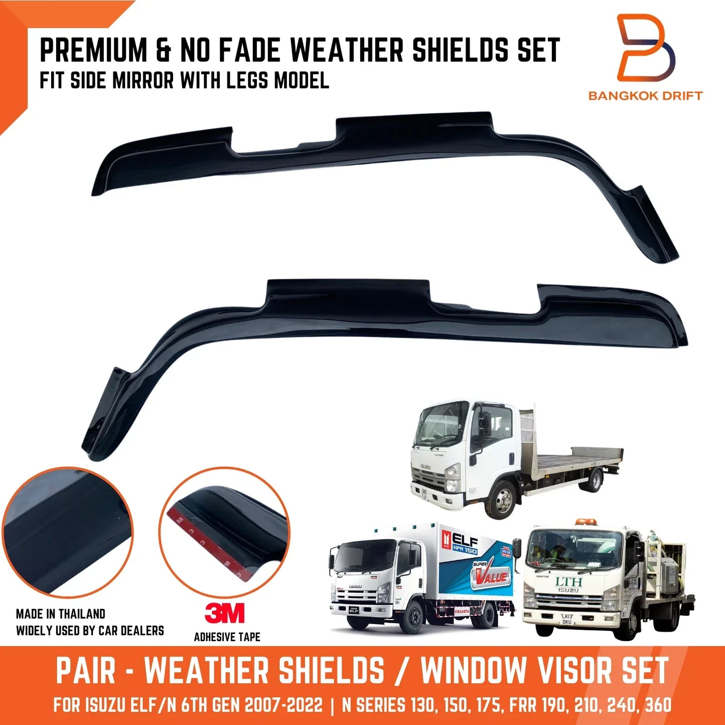 Door Visor Weather Shield Rain Guard for Isuzu NPR 150 175 NKR (2007-2022)