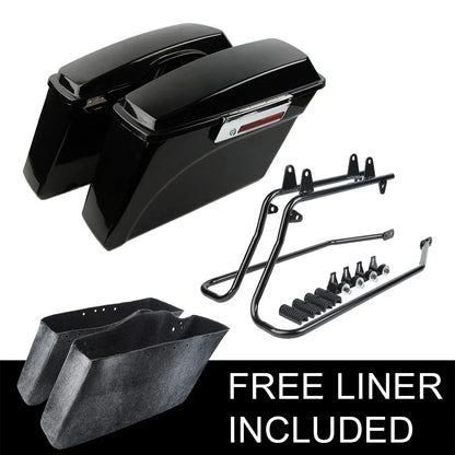 Saddlebags Saddle Bag with Black Softail Brackets for Harley Fatboy