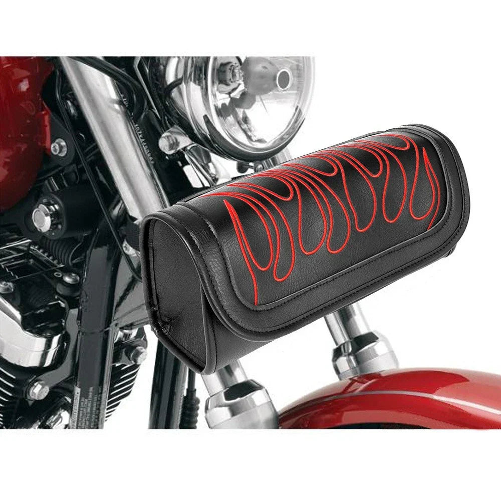 Leather Motorcycle Front Fork Tool Bag SaddleBag Storage Pouch