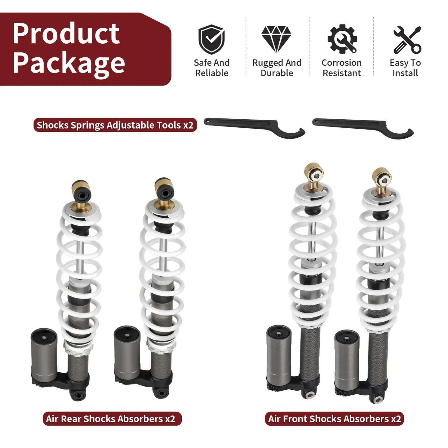 2 x Front + Rear Air Shocks Absorbers for Polaris RZR S 800 (2009–2012)