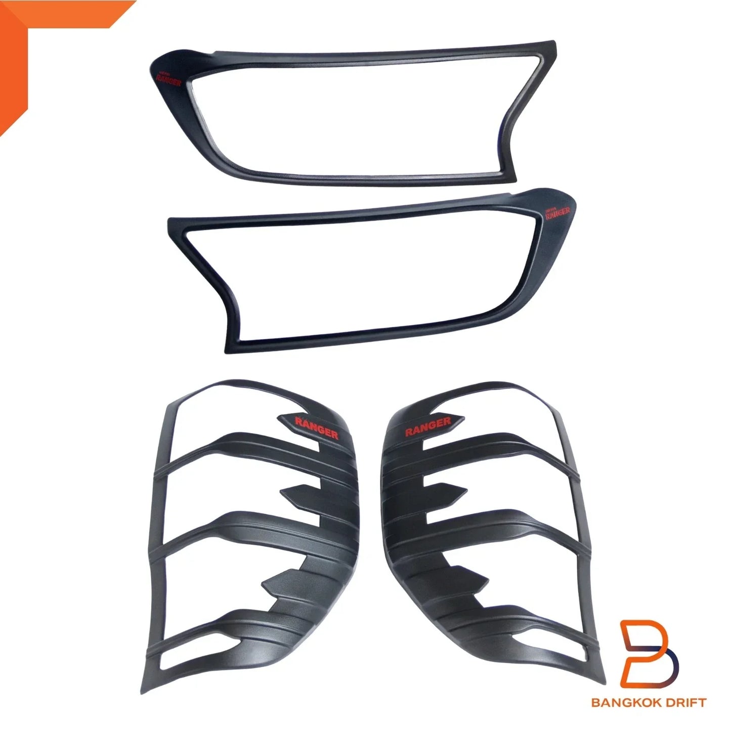 Matte Black Headlight Taillight Covers Trim for Ford Ranger T6 (2015-2021)