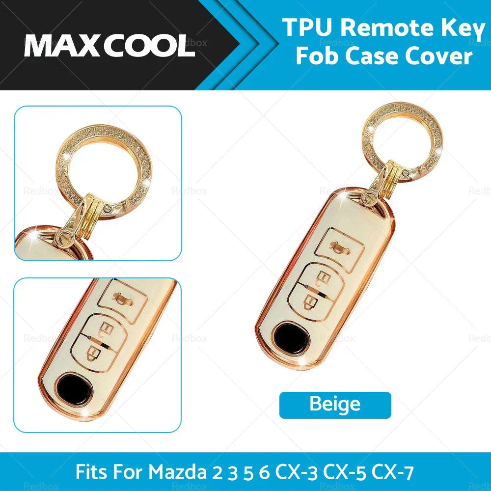 Beige TPU Remote Key Fob Case Cover for Mazda 2 3 5 6 CX-3 CX-5 CX-7 (2003-2023)