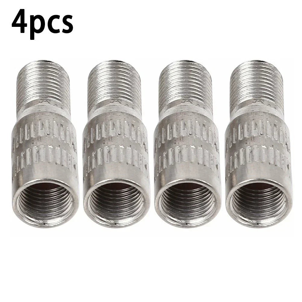 Valve Stem Extensions 4pcs Brass Cap Chrome Extender Screw-On Silver Tone Tyre