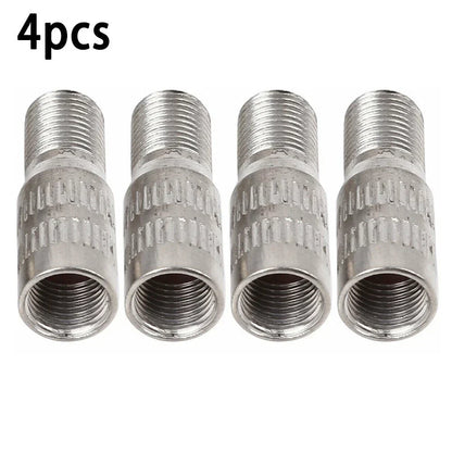 Valve Stem Extensions 4pcs Brass Cap Chrome Extender Screw-On Silver Tone Tyre