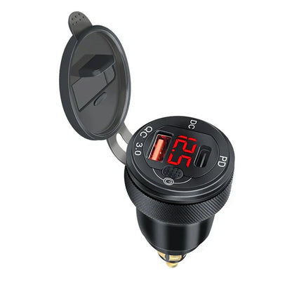Type-C Dual USB Charger Hella DIN Socket with Voltmeter for BMW Motorrad
