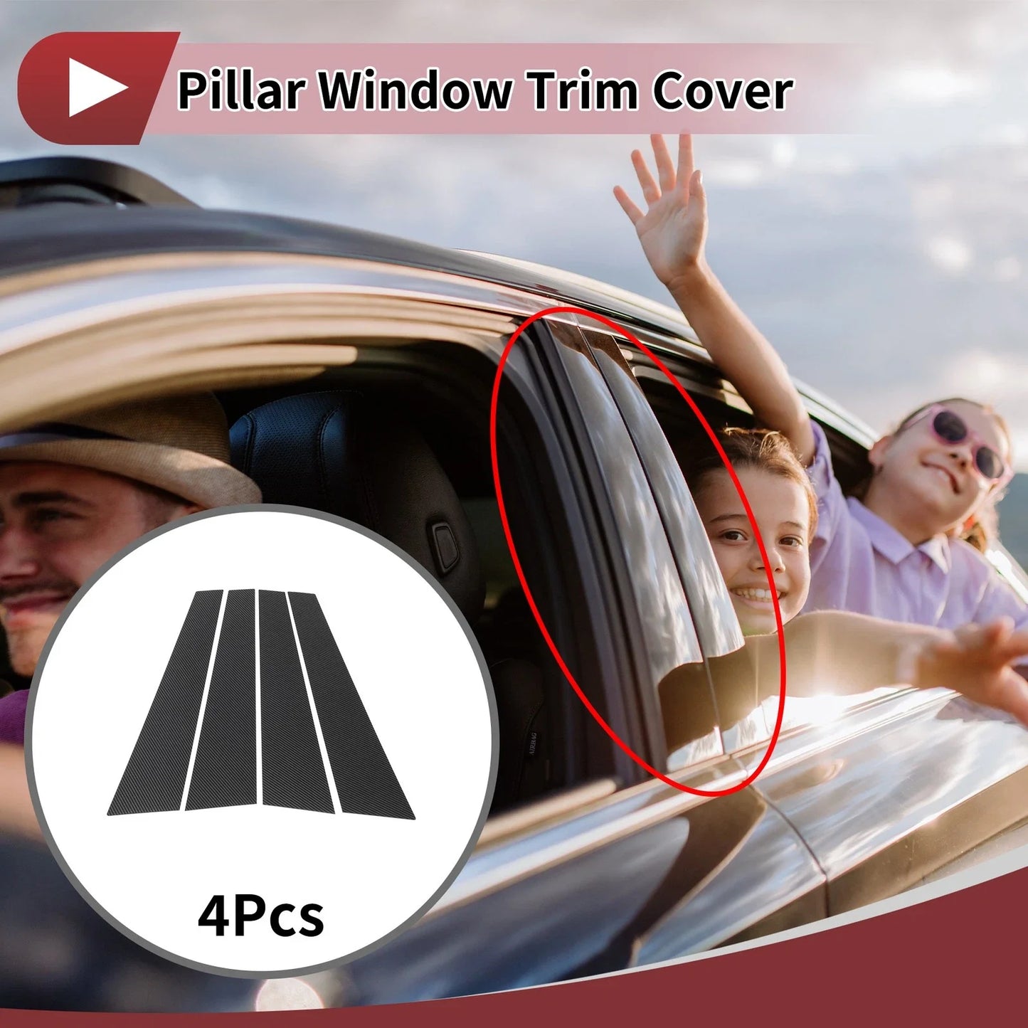Door Pillar Window Trim for BMW 7-Series Carbon Fiber Black