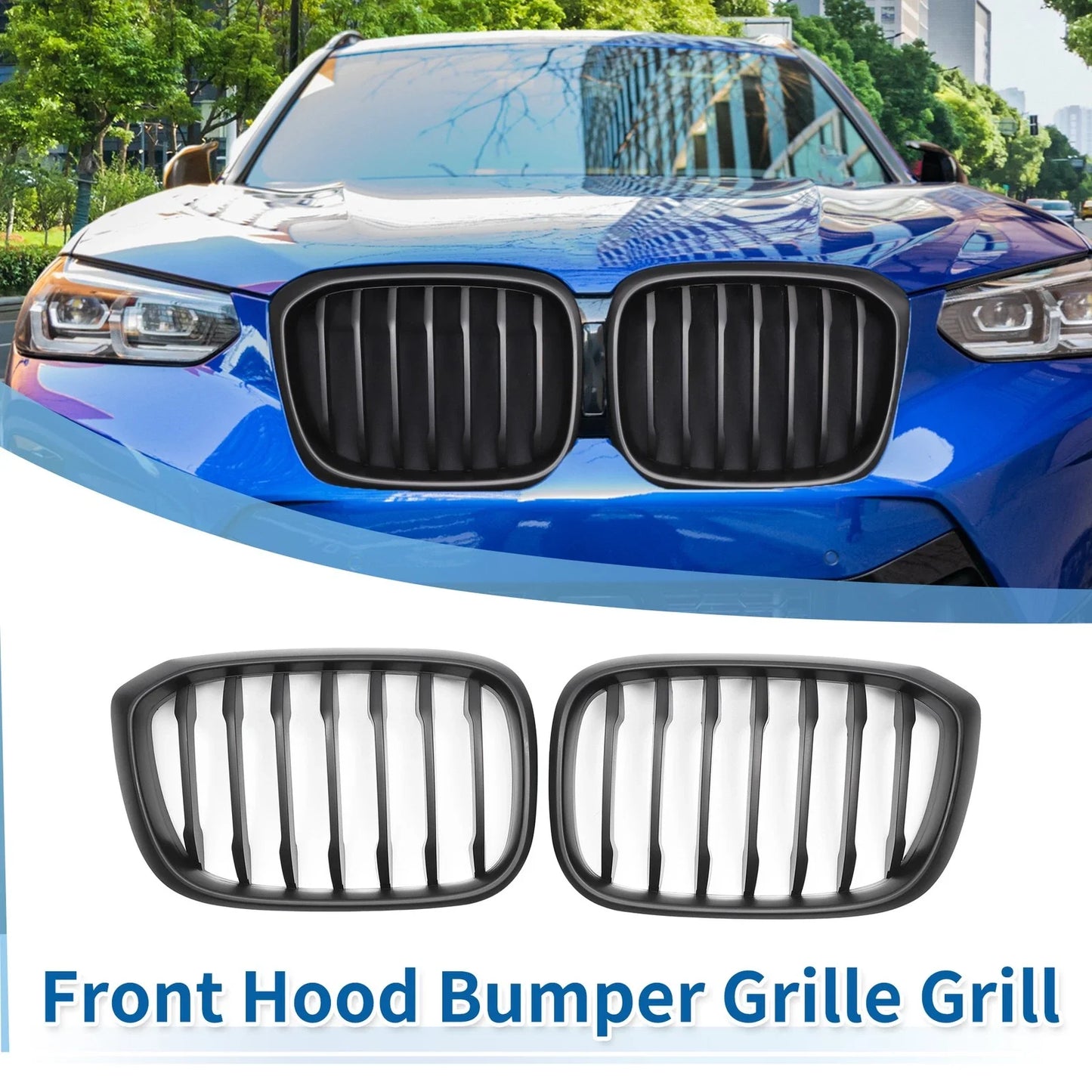 Front Upper Bumper Grille Matte Black Signal Slat for BMW X3 G01 (2020-2023)