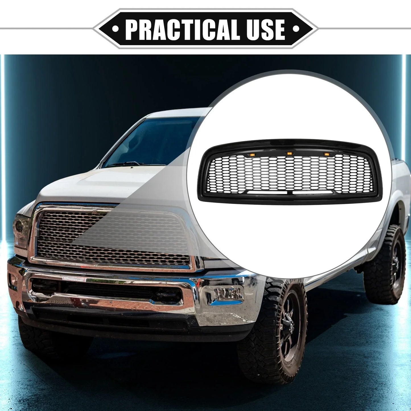 Front Grille Assembly with LED Lights for Dodge Ram 3500 (2010) Gloss Black