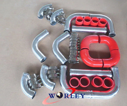 12PCS 2.5" Universal Intercooler Turbo Piping Red Hose T-Clamp Kits