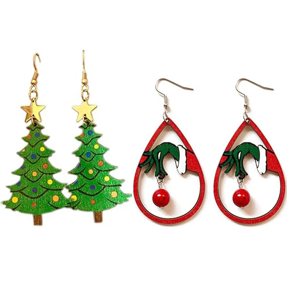 Lightweight Dangle Christmas Earrings - 2 Pair for Holiday Gift