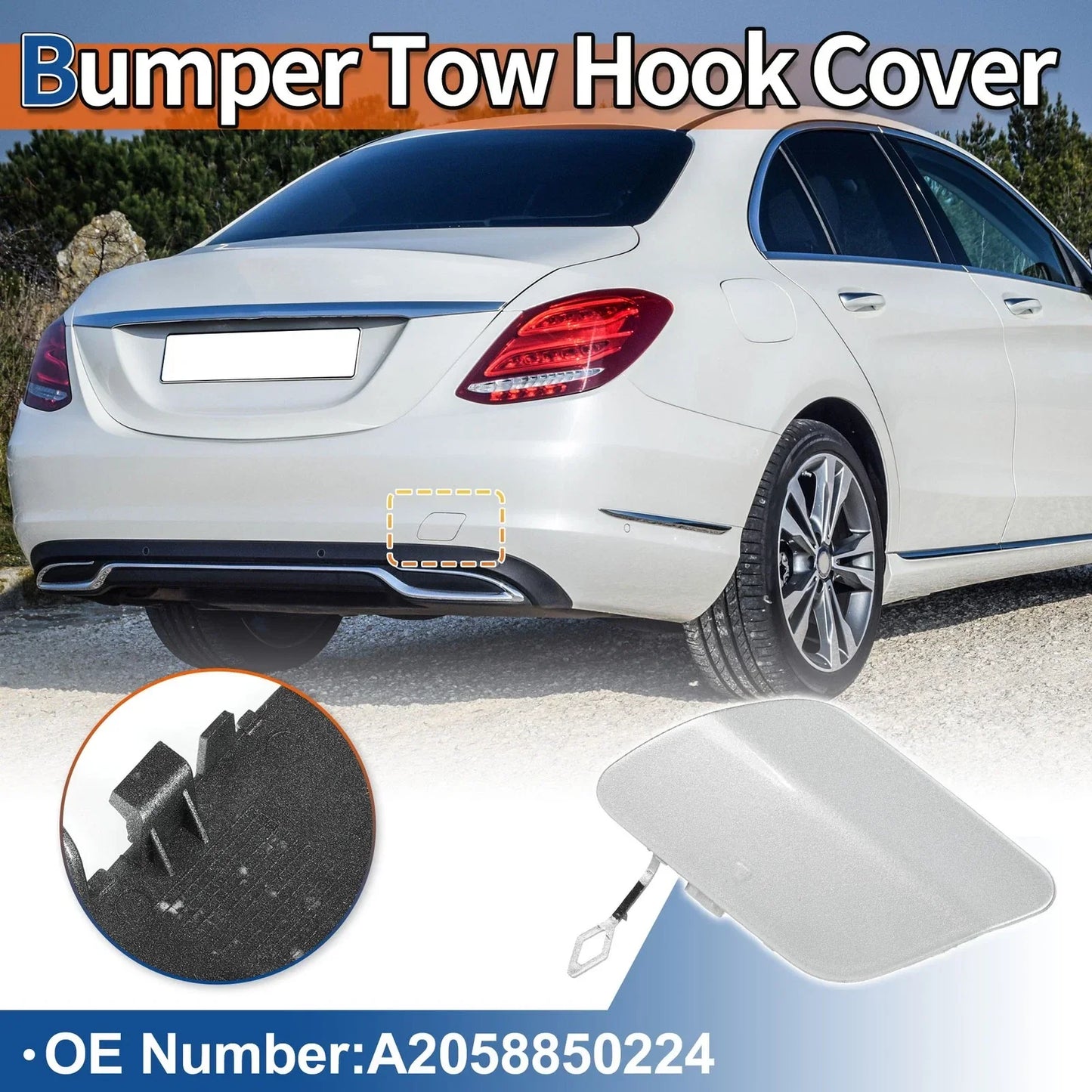 Rear Tow Hook Cover for Mercedes-Benz A-Class (2019-2023) Silver Tone