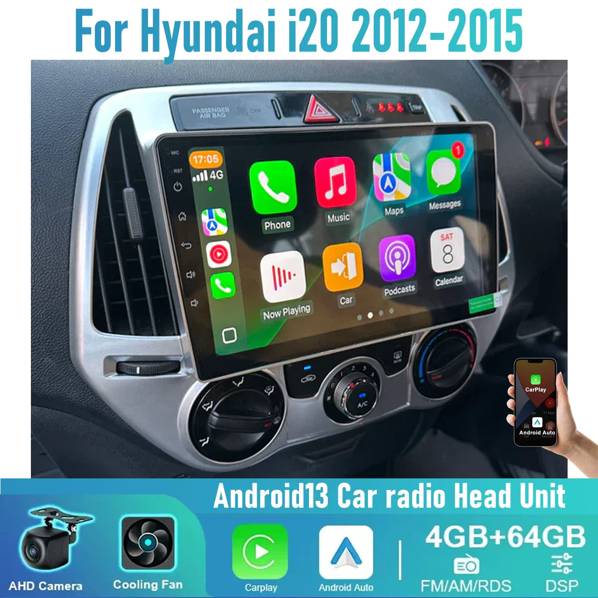 9'' Wireless Carplay Android 13 Upgrade Kit for Hyundai i20 (2012-2015)