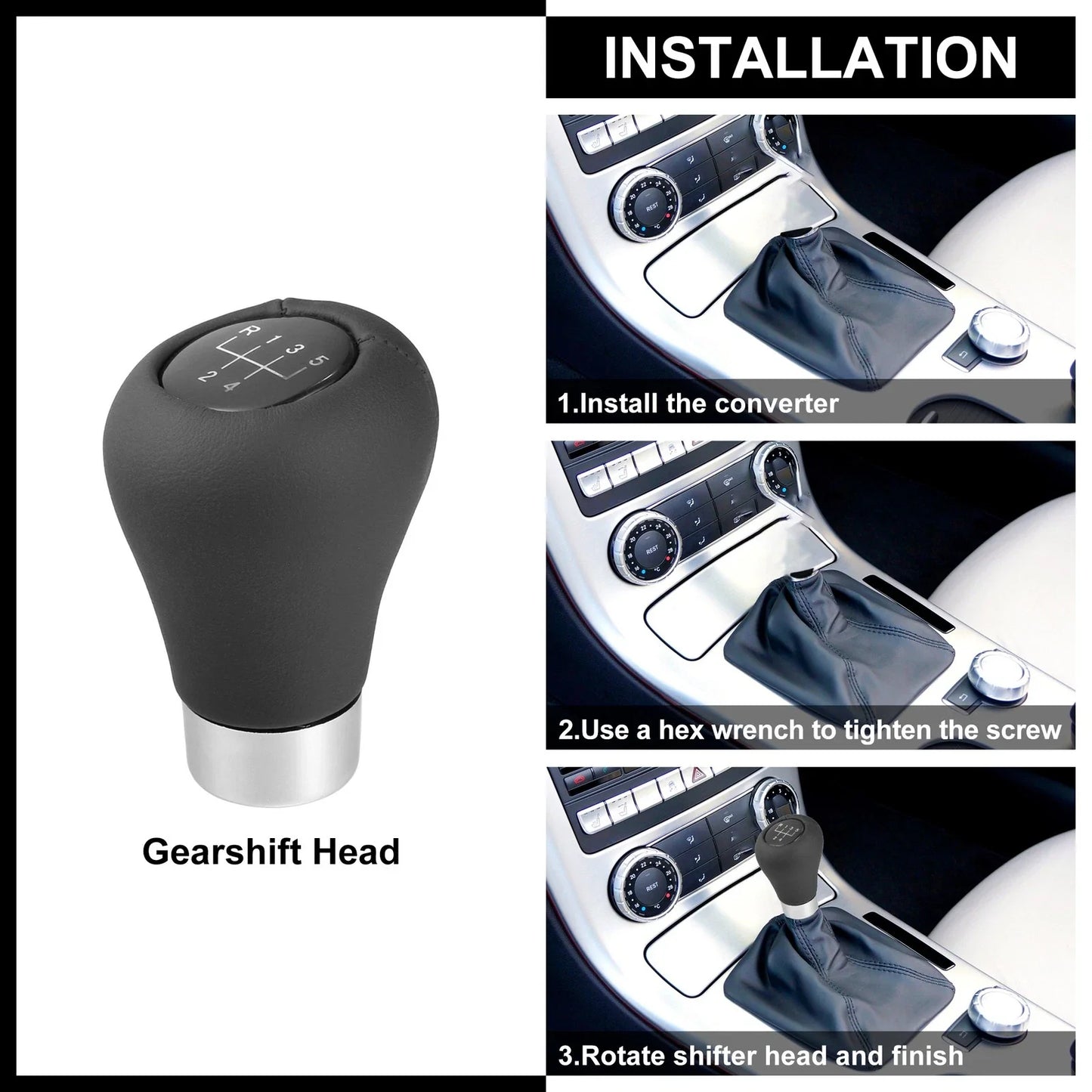5-Speed Gear Shift Knob for BMW 1/3/5/6 Series - Black/Silver Tone