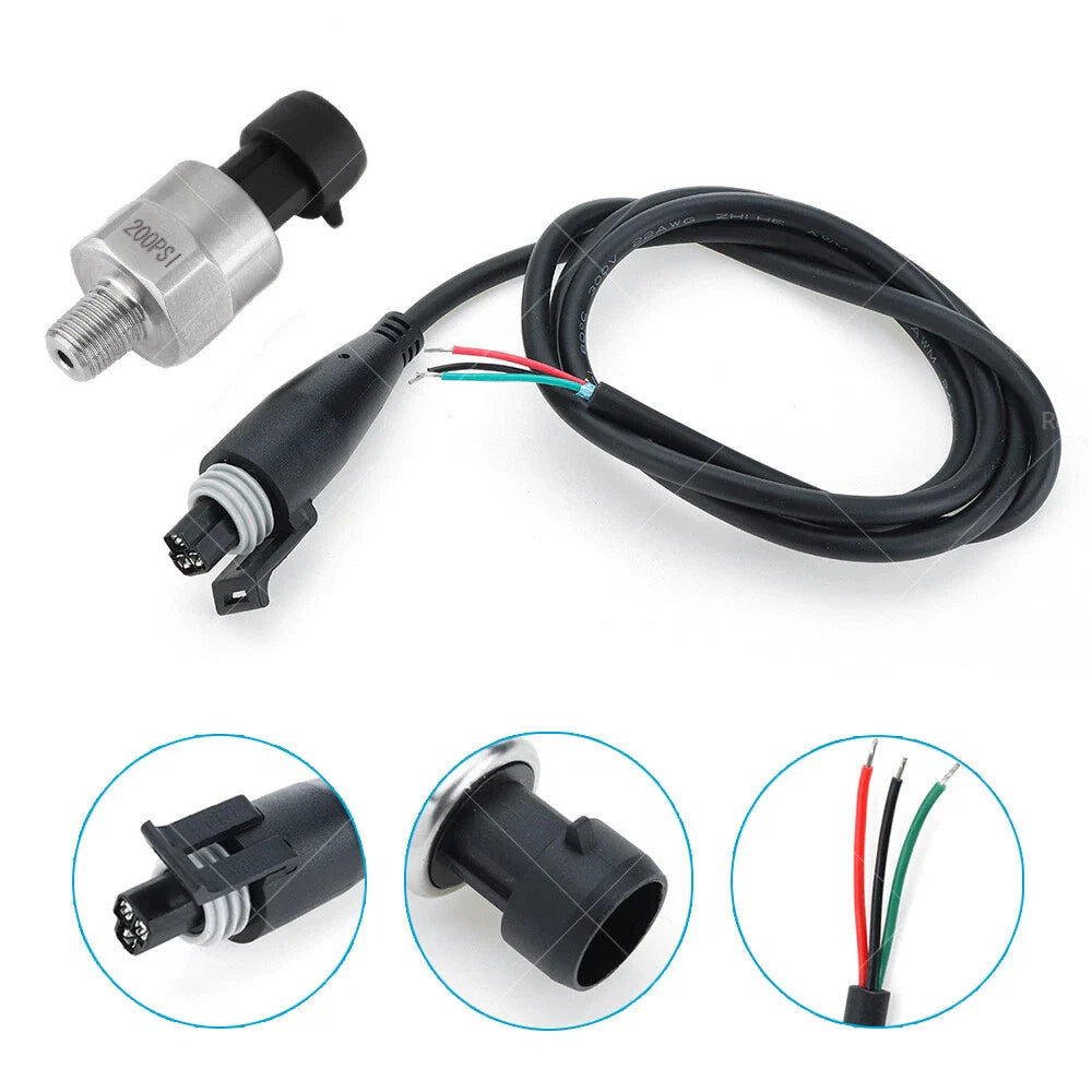 200PSI 5V Pressure Transducer Sensor for Air Oil Fuel - Stainless Steel