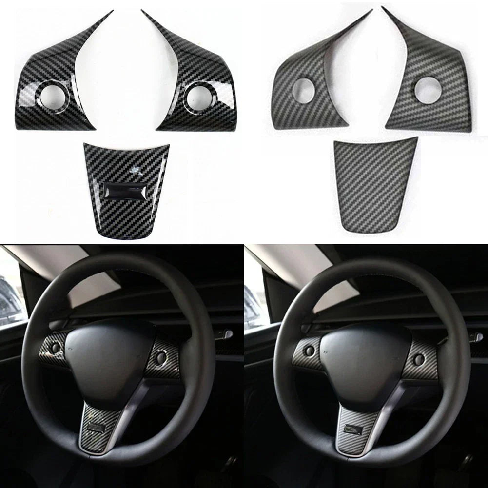 Carbon Fiber Interior Steering Wheel Trim for Tesla Model 3 (2017–2024)