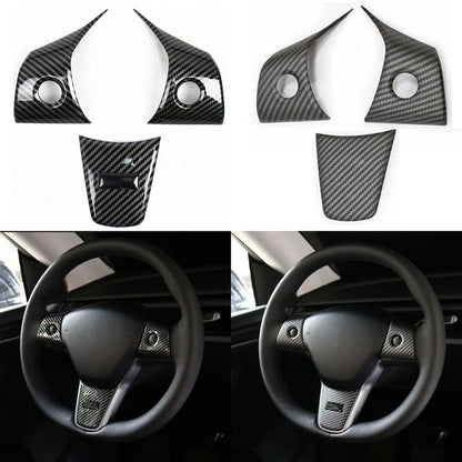 Carbon Fiber Interior Steering Wheel Trim for Tesla Model 3 (2017–2024)