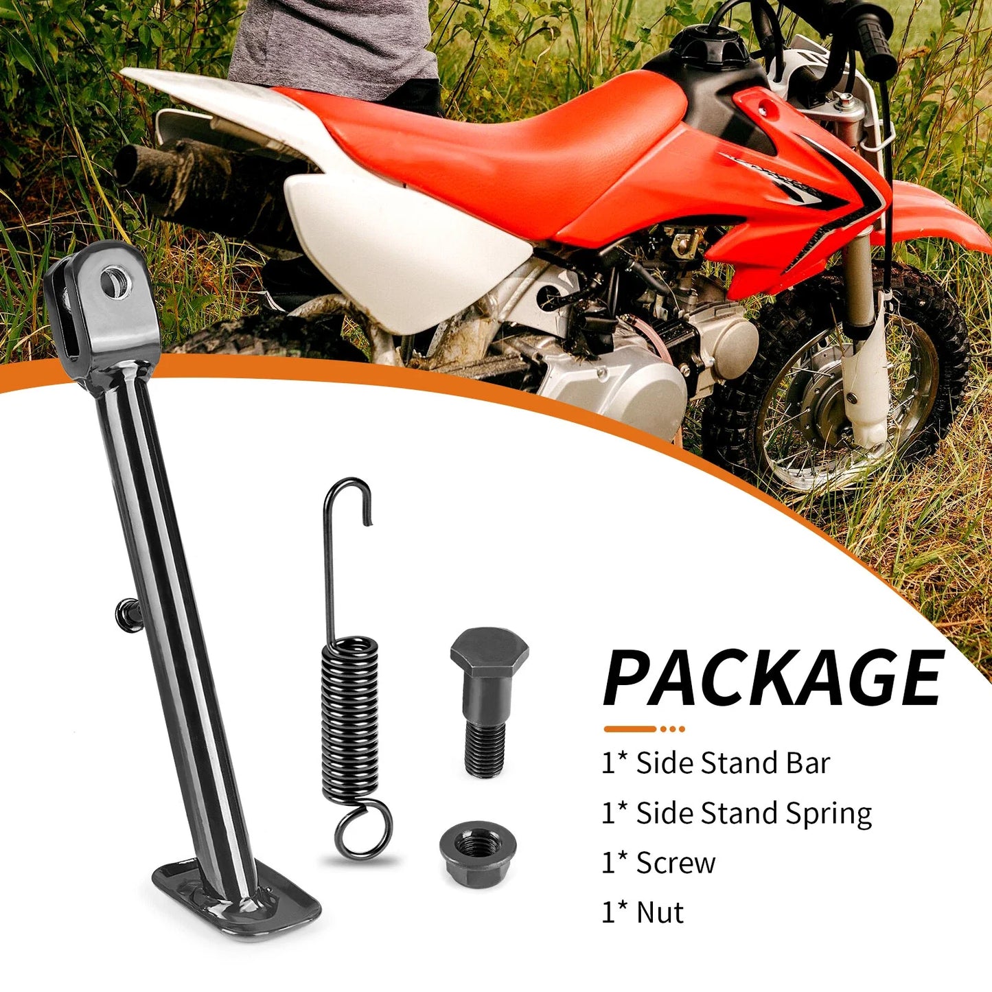 Side Kick Stand Assembly w/ Spring Bolt for Honda CRF50F (2004–2012)