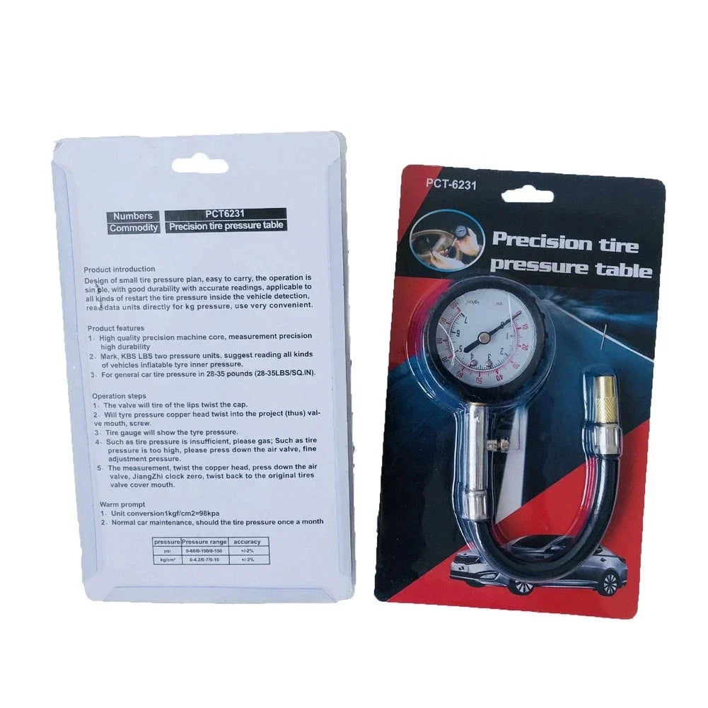 Mechanical Tire Pressure Gauge Portable Stainless Steel with Hose for Car Use