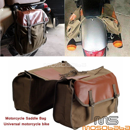 Large Khaki Canvas Saddlebag Luggage Bags for Motorcycle Bicycle Scooter (N/A)
