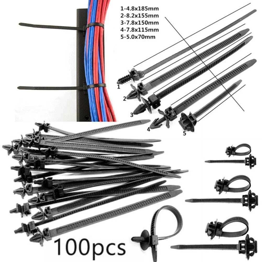 100 x Cable Ties Zip Tie Clips for Car Wiring Harness