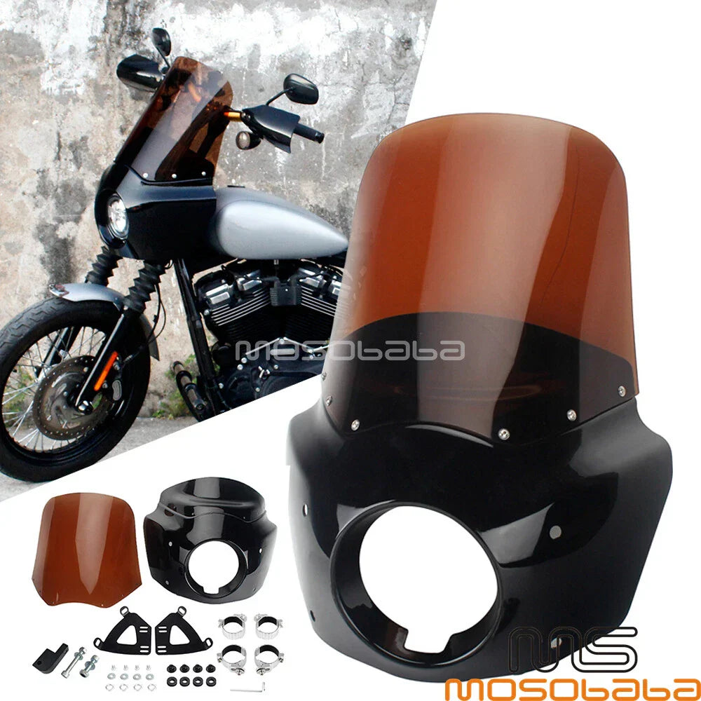 Smoke Headlight Fairing Windshield w/ Extension Blocks for Harley (2006-2017)