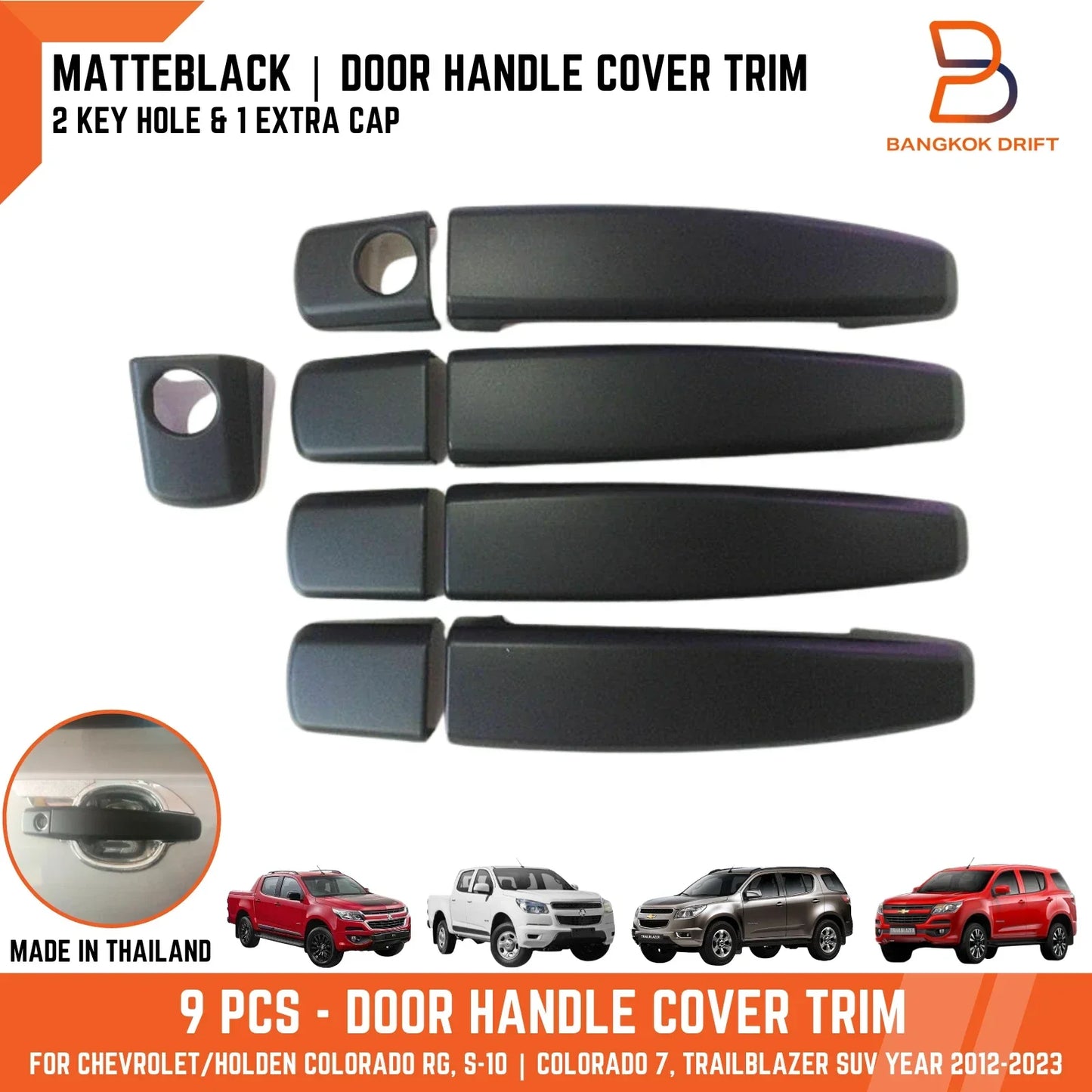 Matte Black Door Handle Covers for Holden Colorado 7, Trailblazer RG (12-23)