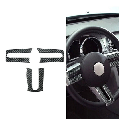 3 x Carbon Fiber Interior Steering Wheel Cover Trim for Ford Mustang (2005–2009)