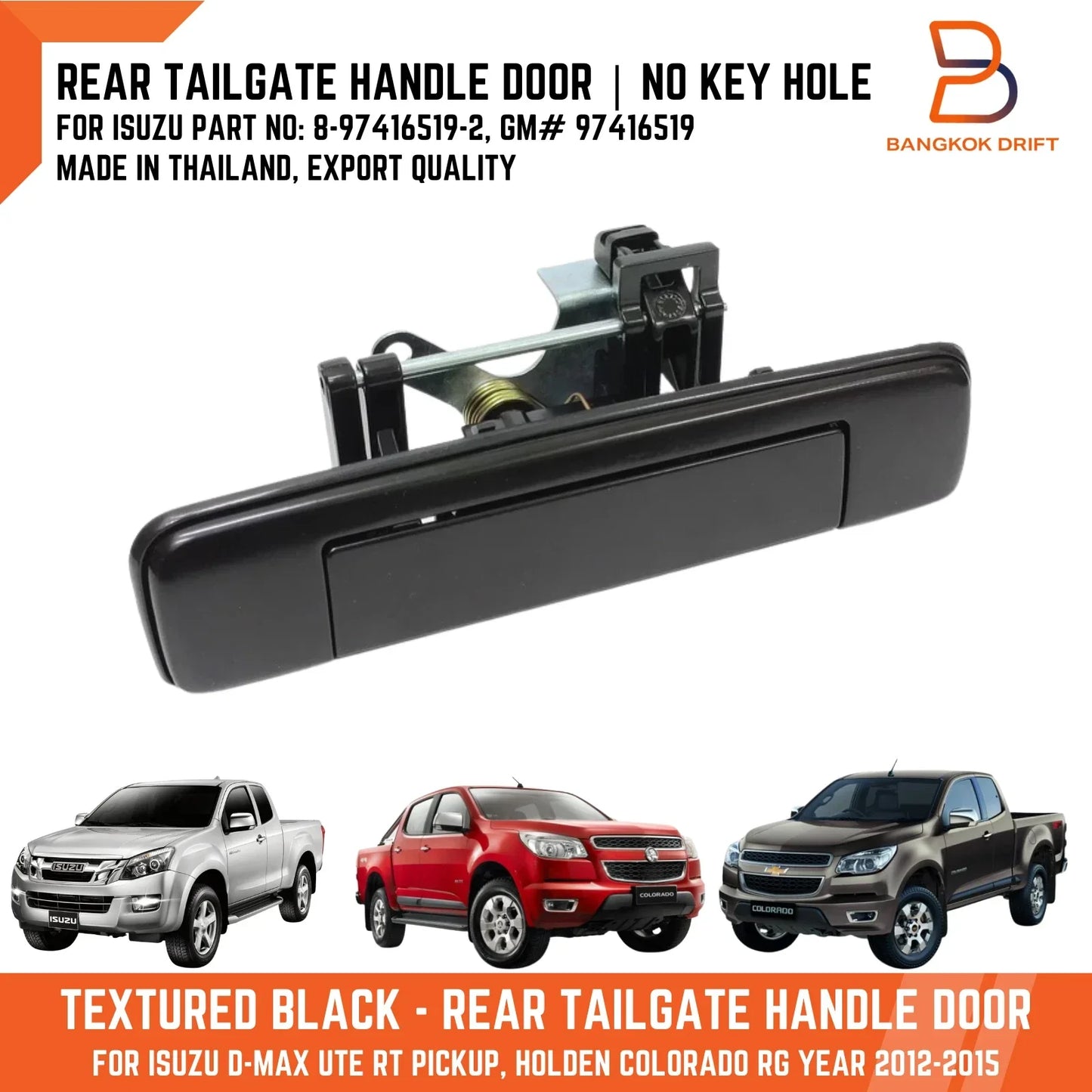 Black Rear Tailgate Handle for Holden Colorado RG, Isuzu Dmax Ute (12-15)