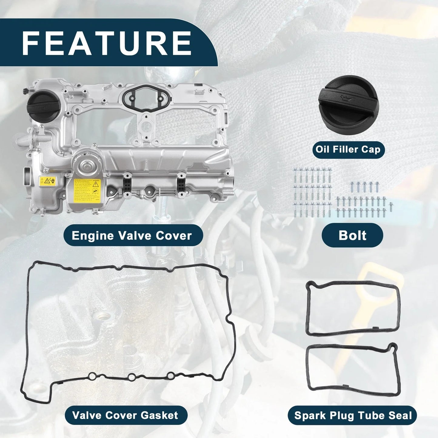 Valve Cover with Gasket for BMW 528i (2012-2016) Silver Tone