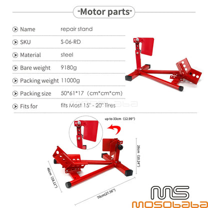 Red Front Wheel Chock Paddock Stand for Universal Motorcycle & Scooter