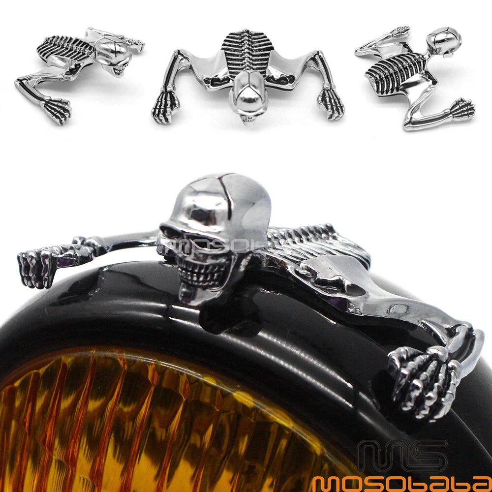 7" Headlight Visor Skull Ornament Trim for Harley Motorcycle