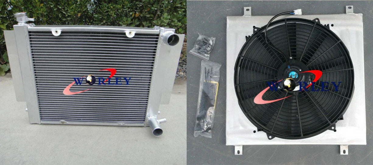 Aluminum Radiator & Shroud & Fan & Oil Cooler for Mazda RX2 RX3 RX4 RX5 RX7 (1970-1985)
