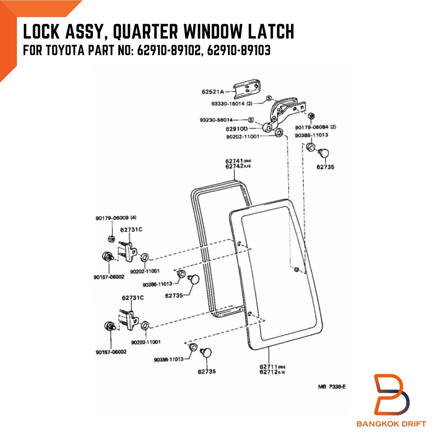 Grey Rear Cab Window Latch Lock for Toyota Hilux UTE (88-96)