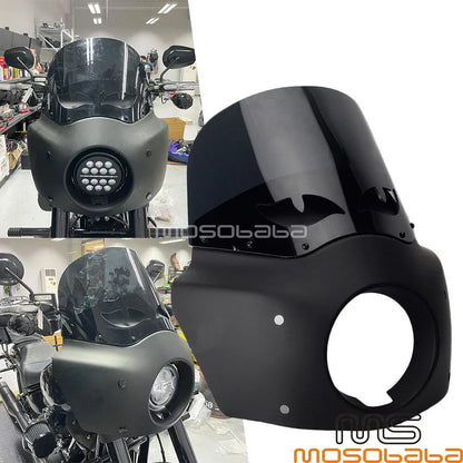Matte Black Headlight Fairing w/ 12" Windshield for HD Softail Low Rider S (20-23)