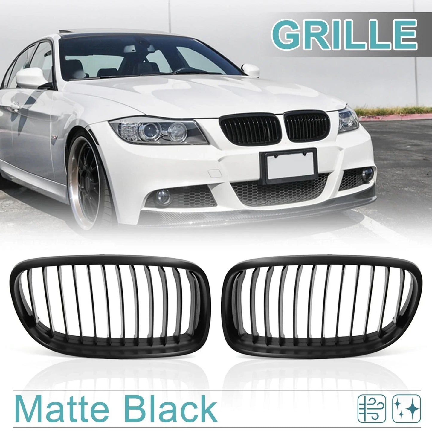 Front Kidney Grille for BMW E90 E91 325i 328i 335i Matte Black