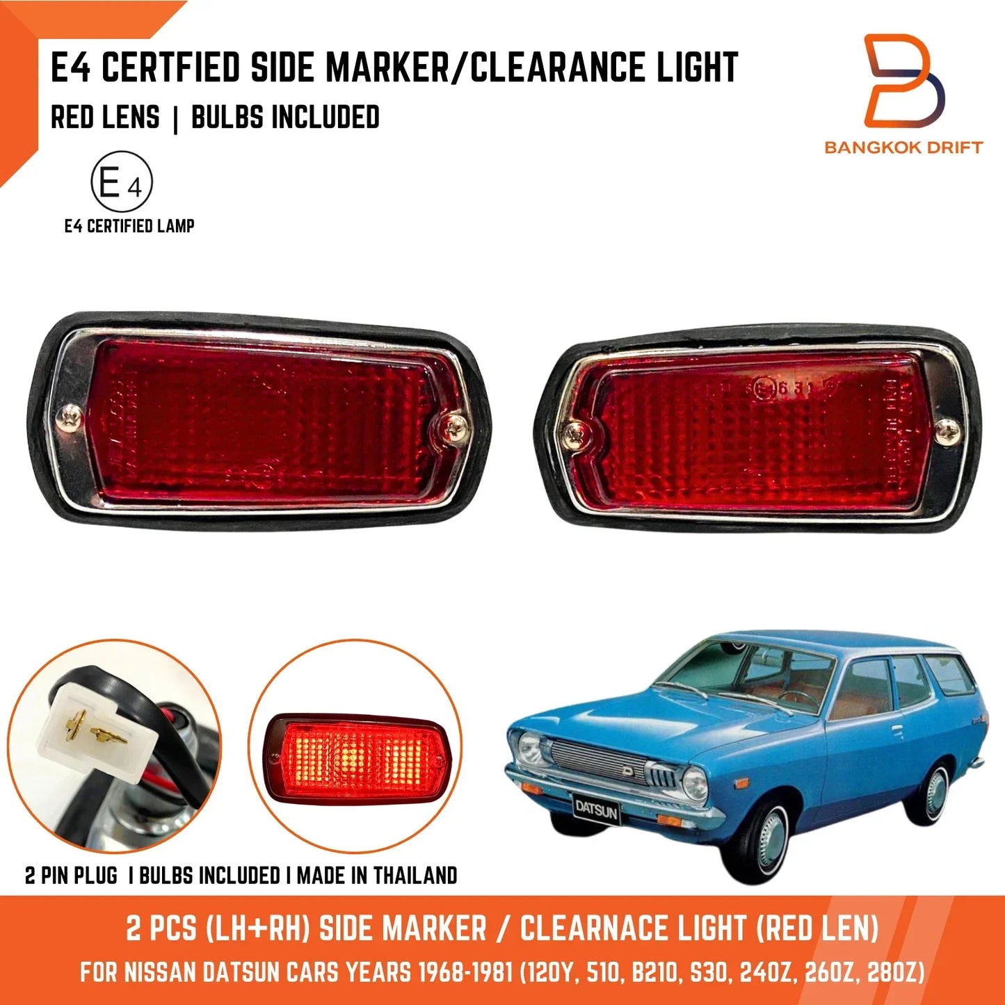 Pair of Red Side Marker Clearance Lights for Nissan Datsun 510 240Z 260Z 280Z