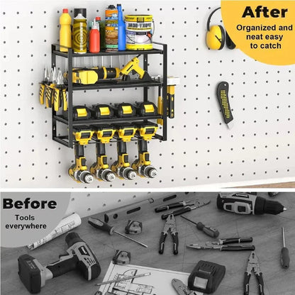 4 Layer Metal Power Tool Organizer Wall Mounted Storage Rack