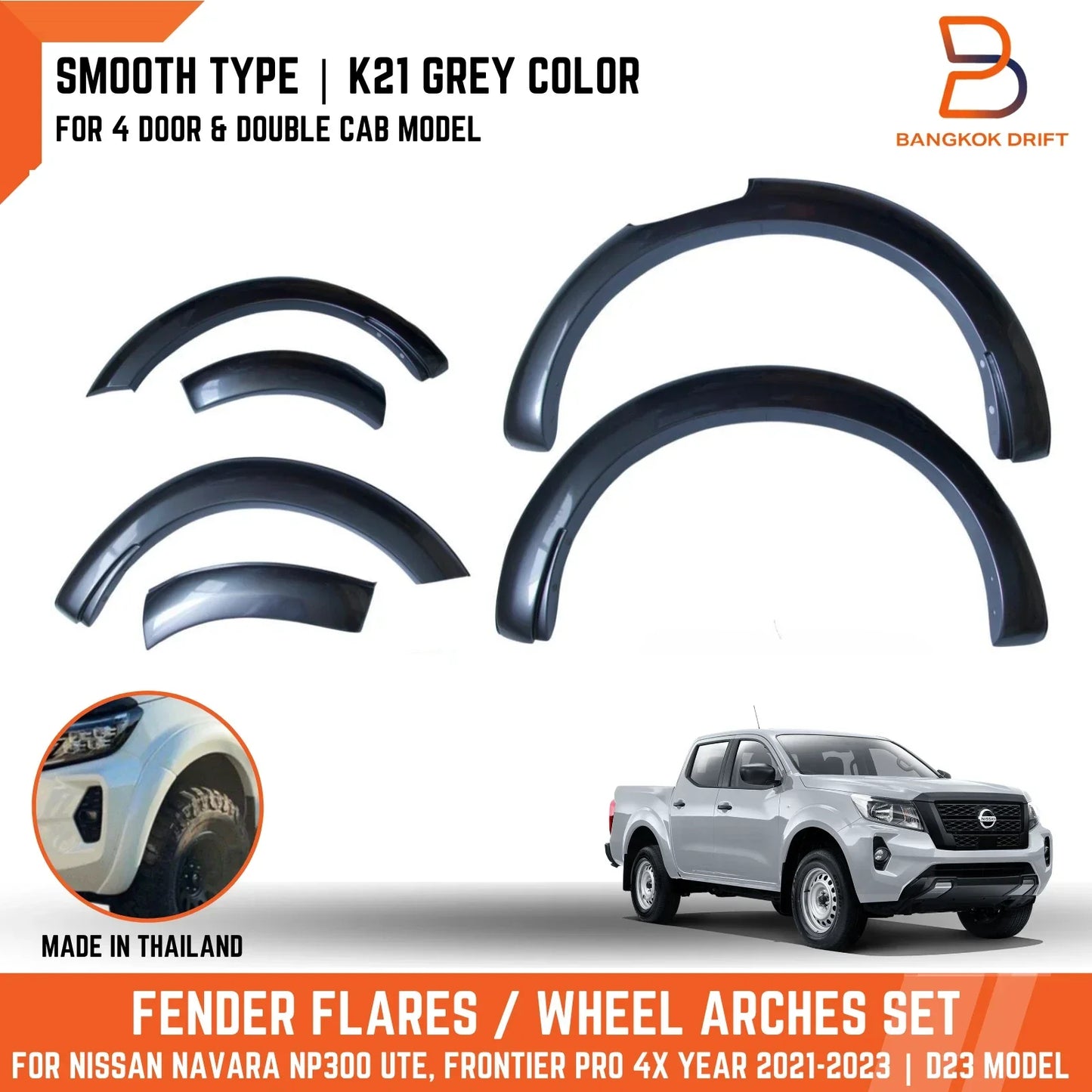GREY K21 Fender Flare Arch for Nissan Navara NP300 D23 (2021-2023)
