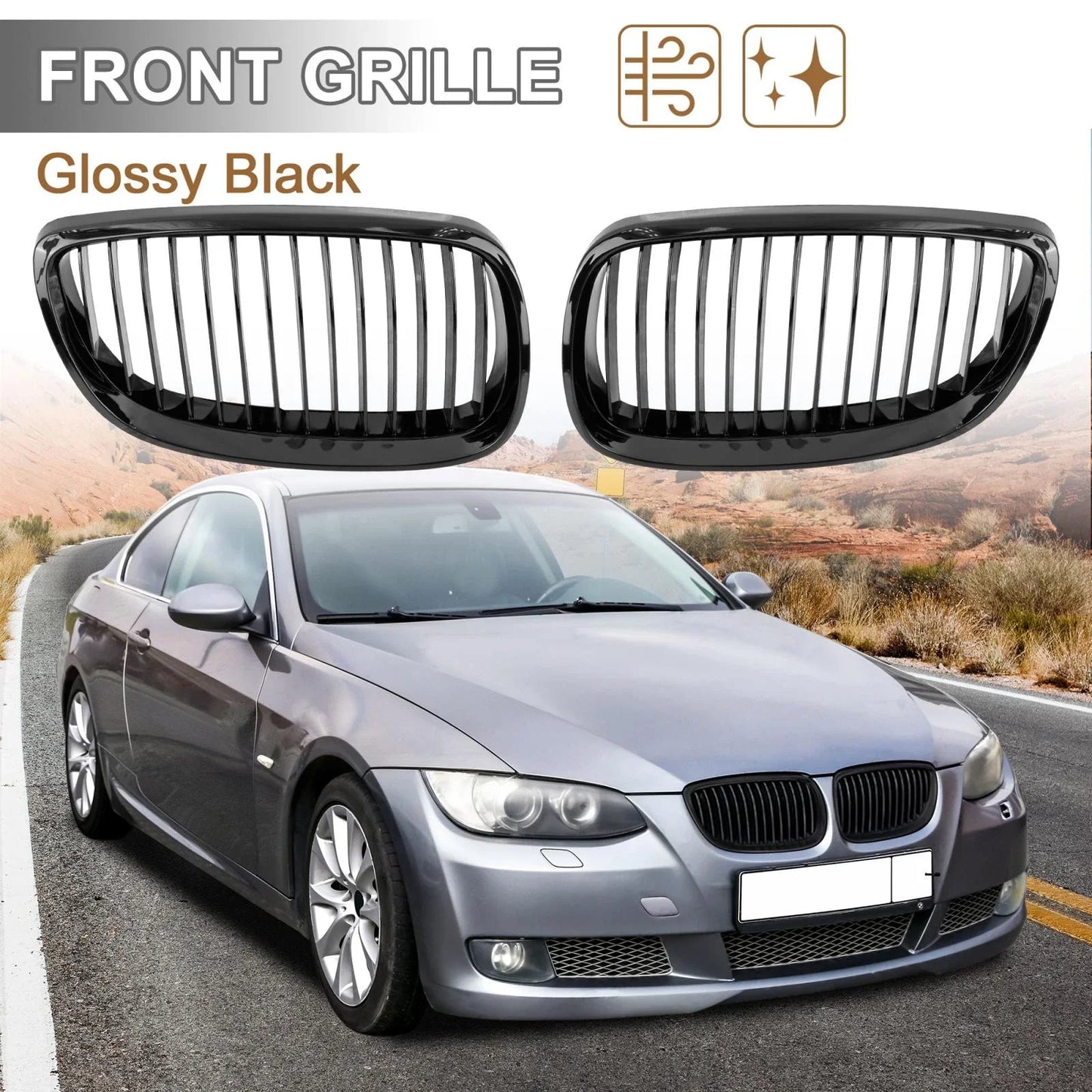 Front Kidney Grille Gloss Black for BMW E92 2 Door (2007 - 2010)