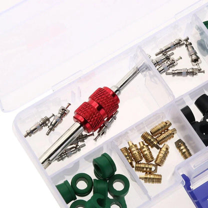 Premium 71Pcs Air Conditioning Tool Kit with AC Valve Core and Rubber Gaskets