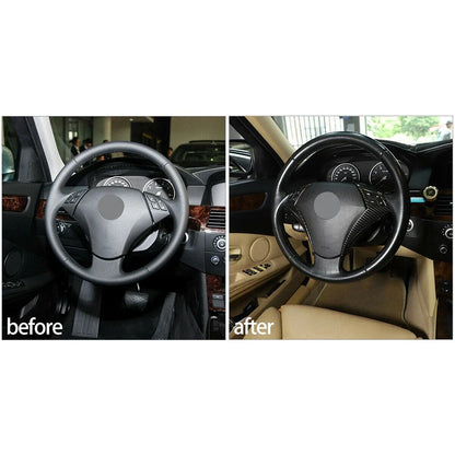 Carbon Fiber Style Steering Wheel Switch Cover for BMW 5 Series E60 E61 (2003-2010)