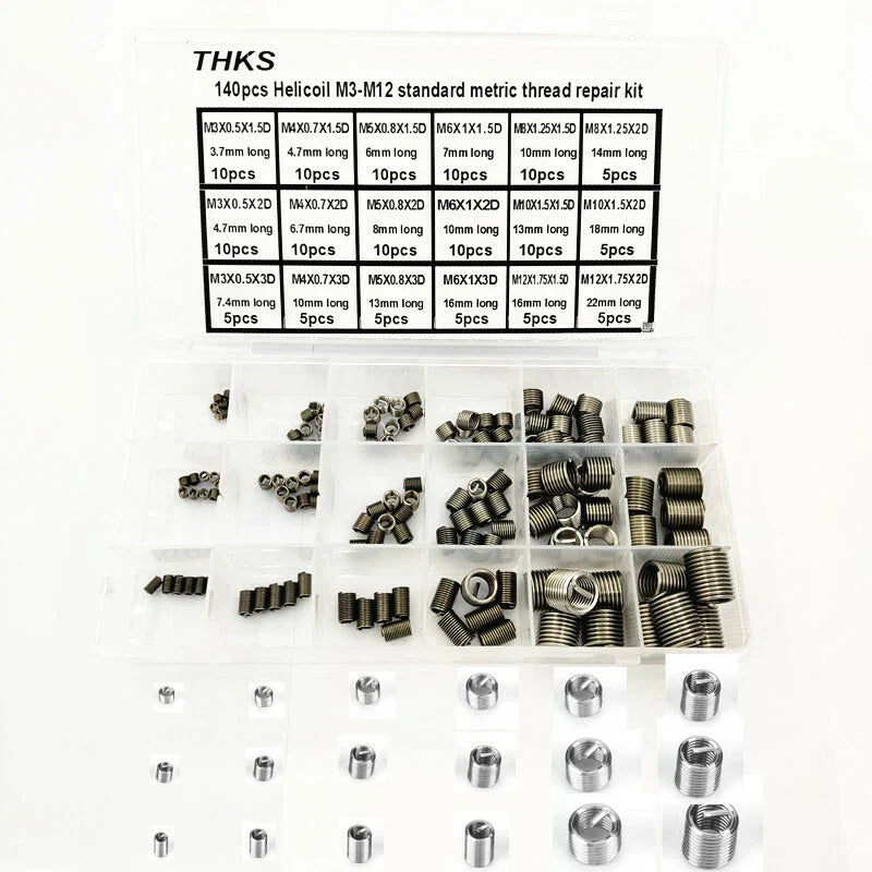 140 Pcs Stripped Thread Rethread Helicoil Repair Insert Metric M3-M12