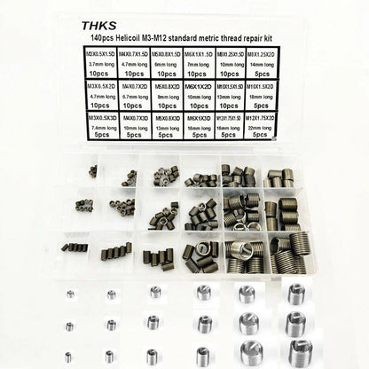 140 Pcs Stripped Thread Rethread Helicoil Repair Insert Metric M3-M12