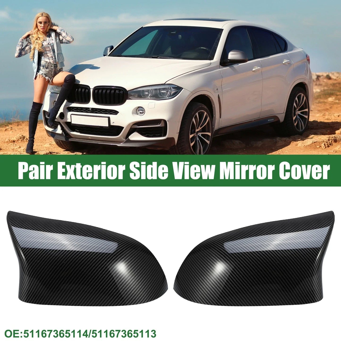 Pair Left-Right Mirror Cover for BMW F15 X5 F16 X6 (2014-2017)