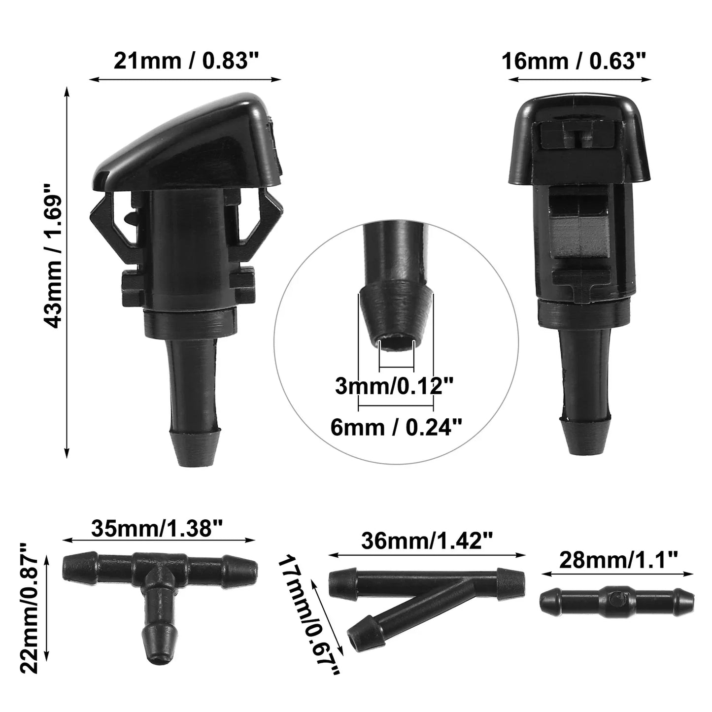 2 x Windshield Washer Nozzles & 2.8m Hose Kit for Dodge Chrysler